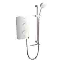 Wall mounted instantaneous electric shower, open outlet with a solenoid valve on the inlet controlling the flow. Maximum working pressure 10bar. Maximum operating temperature 45 degrees C.