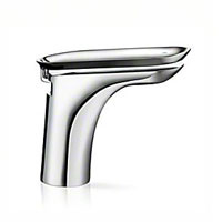 Monobloc basin mixer with integrated flow straightener, flexible installation hoses and chrome waste