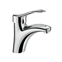 Mechanical basin mixer H. 85mm L. 135mm without pop-up waste with sculptured control lever.