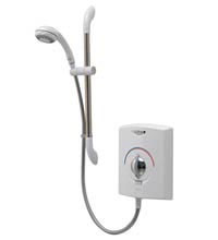8.5kW shower. Conceals marks left by most other electric showers. Cable and water entry positions for new or existing connections and two positions for earth cable connection.