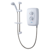 8.5kW electric shower with separate flow and temperature controls and Swivel-Fit™ reversible water inlet for left and right hand side water inlet connections.