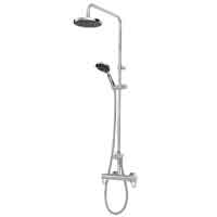 Thermostatic, TMV3 approved bar mixer which diverts water between a fixed shower head and handset, with easy to operate lever controls and clear flow/temperature markings. Suitable for all systems.