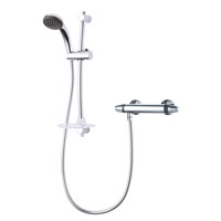 Thermostatic bar mixer shower with single spray pattern showerhead and automatic shutdown if hot or cold water supply fails. Suitable for use with any water pressure system.