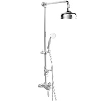 Dawlish Exposed Thermostatic Dual Control Shower Valve with Premium Fixed Riser Kit and Diverter to Handset Vintage Gold