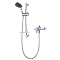 A WRAS approved thermostatic mini exposed sequential mixer shower with automatic shutdown if hot or cold supply fails.