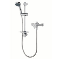 A thermostatic sequential mixer shower with single control for temperature adjustment with constant flow. Suitable for all water systems including gravity.