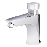Ecological single-water timed faucet for installation on a shelf with chrome-plated brass body – Grifo temporizado ecológico de un agua para instalación sobre repisa con cuerpo de latón cromado