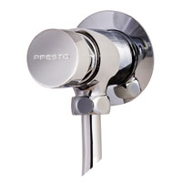 Ecological single-water timed faucet for wall installation with chrome-plated brass body. – Grifo temporizado ecológico de un agua para instalación mural con cuerpo de latón cromado.
