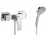 SHOWER MIXER WITH SHOWER EQUIPMENT AND FLOW RESTRICTOR