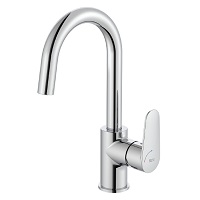 Deck-mounted single lever lateral handle basin mixer