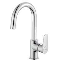 Deck-mounted single lever lateral handle basin mixer