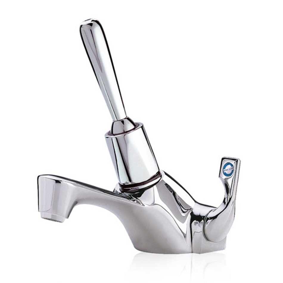 Ecological shut off tap, for fixing on counter with chromed brass body. / Grifo temporizado ecologico mezclador para instalacion sobre repisa con cuerpo de laton cromado.