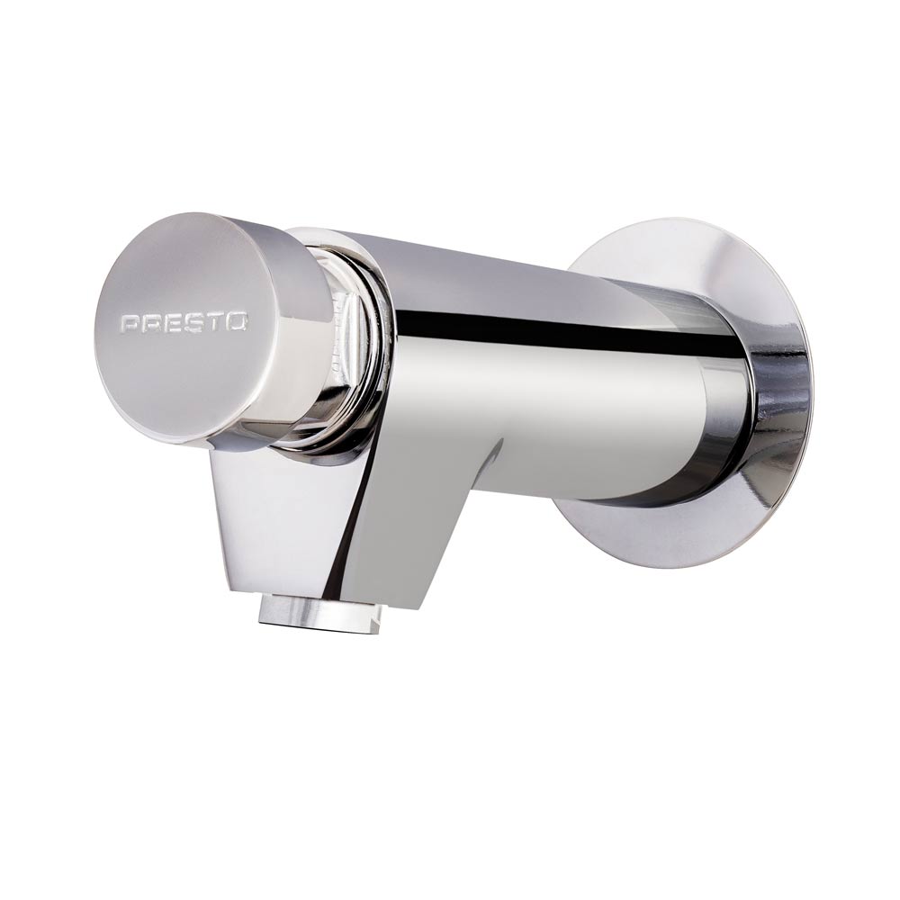 Wall-mounted ecological shut off tap with chromed brass body. / Grifo temporizado ecologico Presto XT ECO P instalacion mural.