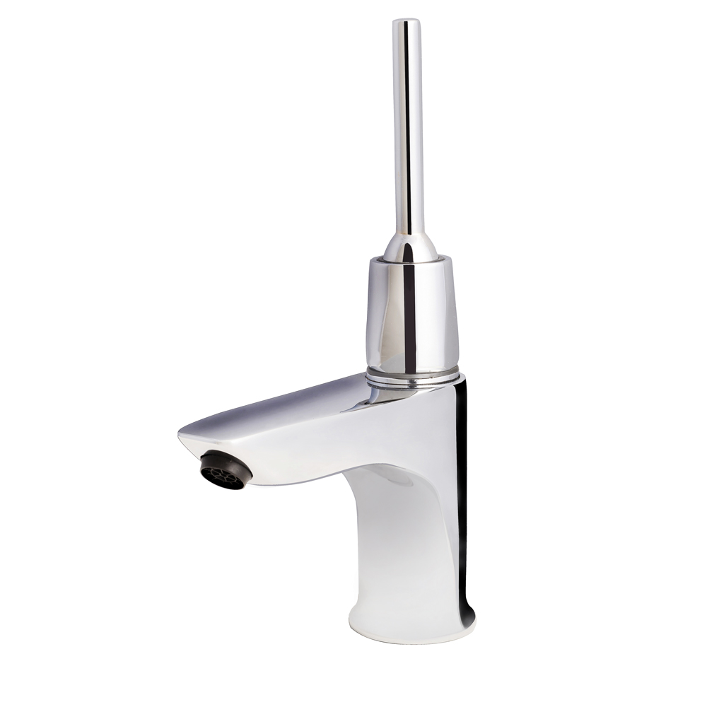 Ecological shut off tap, for fixing on counter with chromed brass body. / Grifo temporizado lavabo un agua Presto XT L palanca,accionamiento por palanca,instalacion sobre repisa.