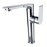 Single-lever tall basin mixer with aerator and flexible hoses 3/8″ >350mm.
