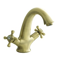 Two-handled basin mixer with aerator and flexible hoses 3/8″ >350mm.