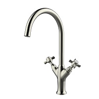 Two-handled sink mixer with aerator, swivel tube spout and flexible hoses 3/8″ >350mm.