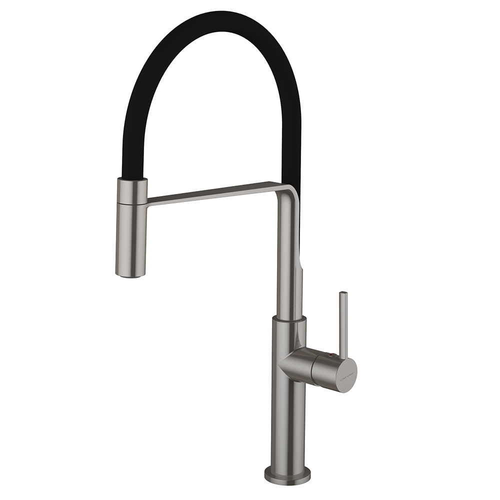 Single-lever sink mixer with aerator, swivel spout and flexible hoses 3/8″ >350mm.
