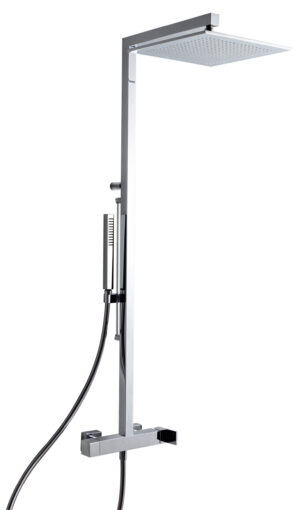 Wall-mtd. shower set, anti-limescale hand-shower, shower head and sliding bar