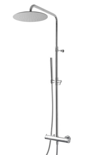 Wall-mtd. thermostatic shower set with anti-limescale hand-shower and shower head