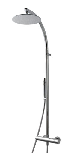 Wall-mtd. thermostatic shower set with anti-limescale hand-shower and shower head