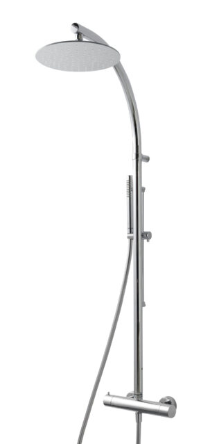 Wall-mtd. thermostatic shower set with anti-limescale hand-shower, shower head and sliding bar