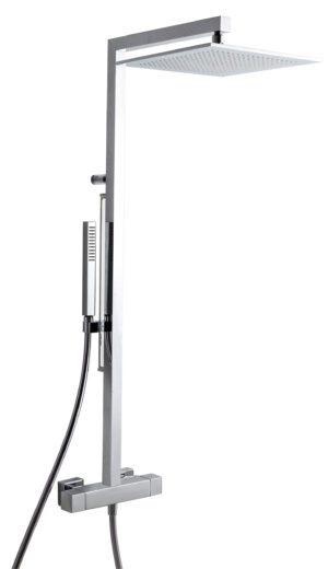 Wall-mtd. thermostatic shower set with anti-limescale hand-shower, shower head and sliding bar