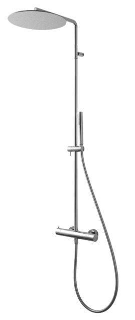 Wall-mtd. thermostatic shower set with anti-limescale hand-shower and shower head