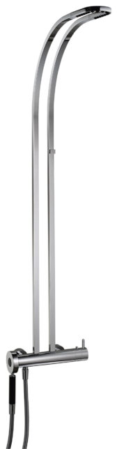 Wall-mtd. thermostatic shower set, with hand-shower and shower head with aerators