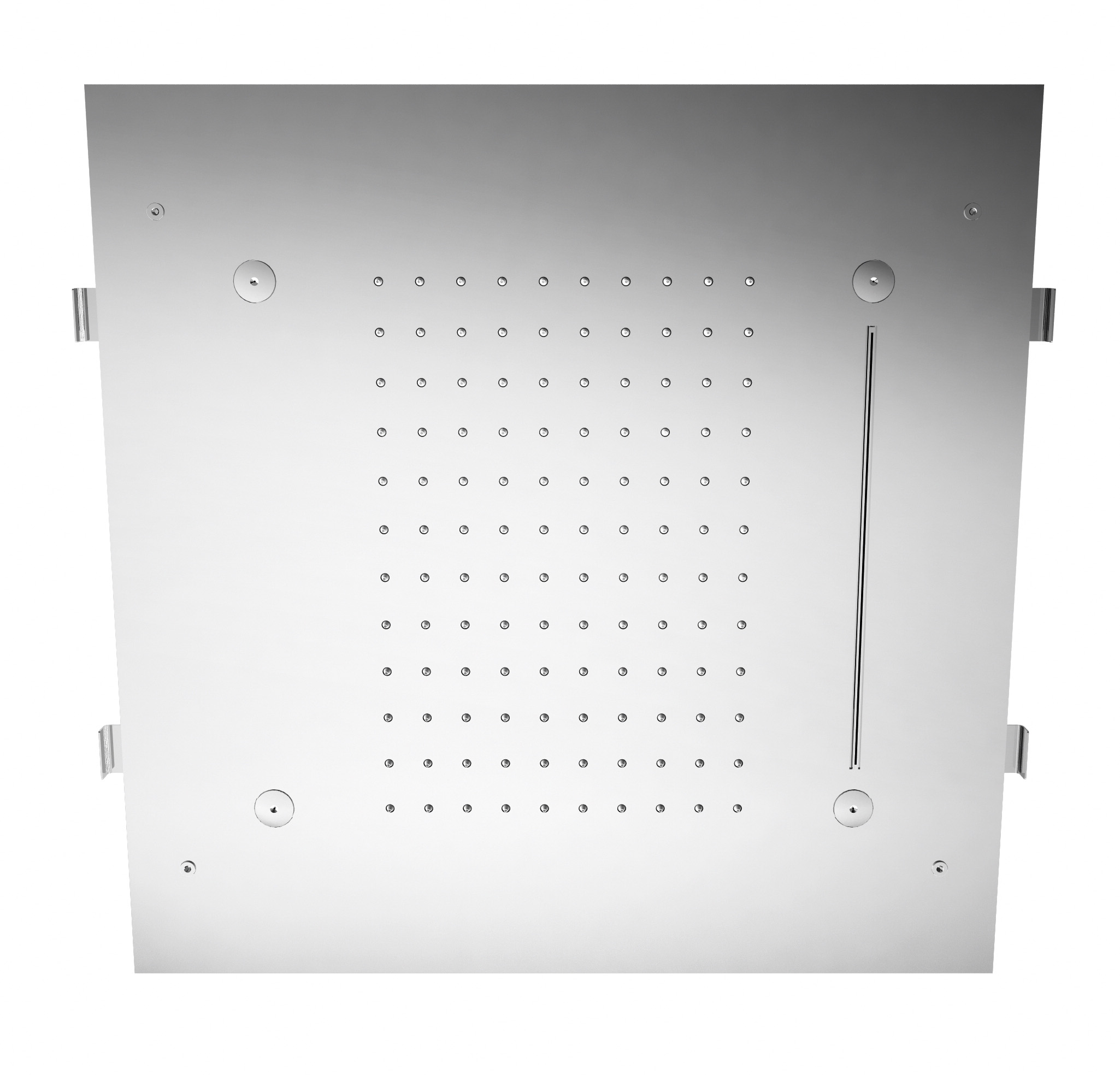 Concealed showerhead with rain, cascade and mist