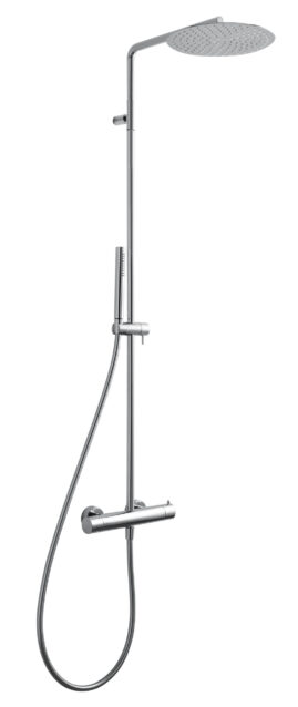 Wall-mtd. thermostatic shower set with anti-limescale hand-shower and shower head
