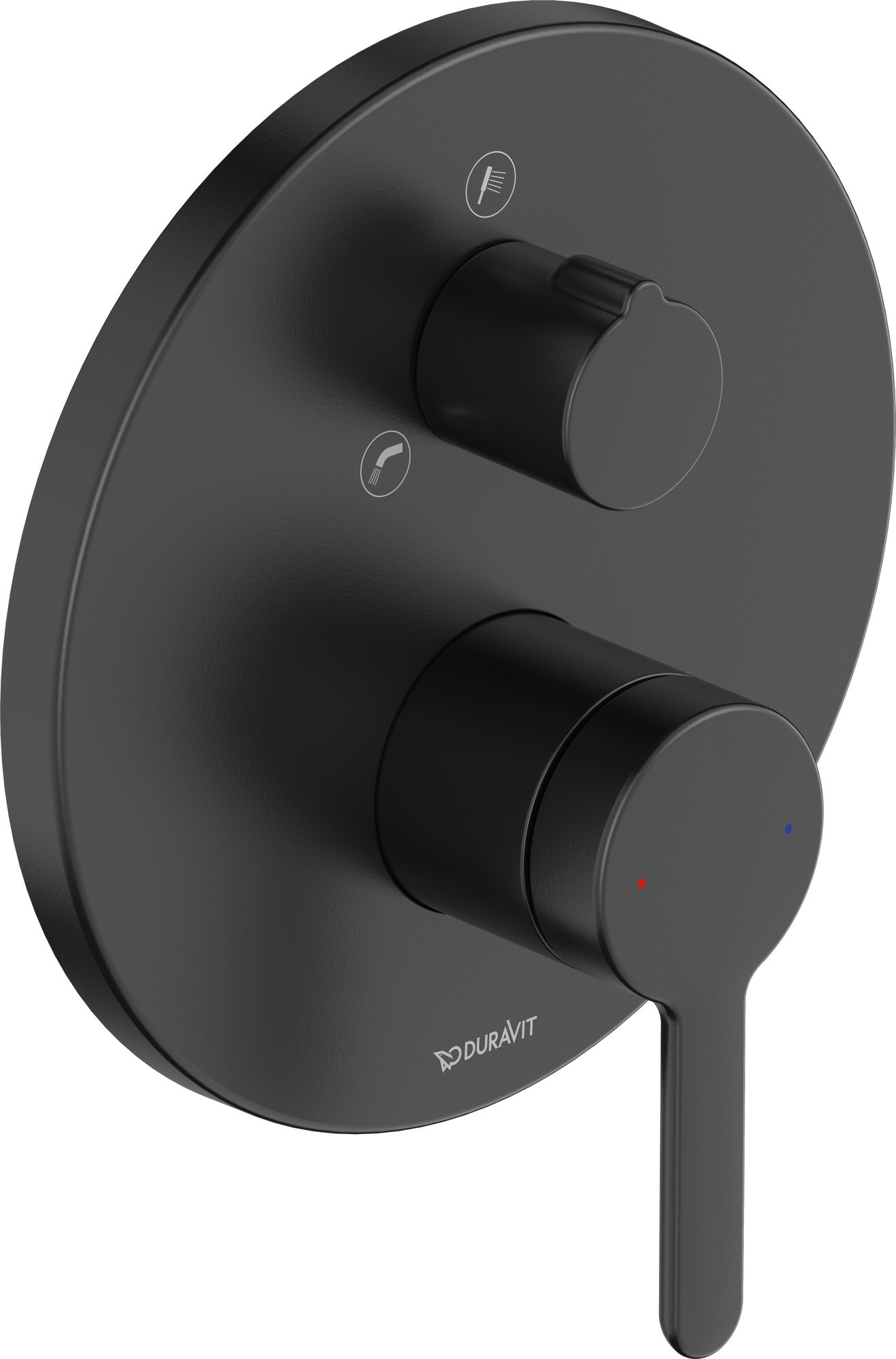 Single lever bath mixer with diverter concealed round matt black