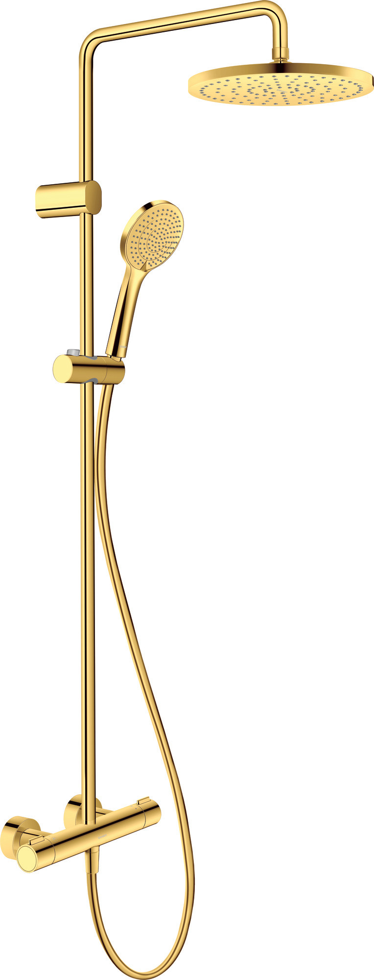 ShowerSystem with thermostatic shower mixer polished gold MinusFlow