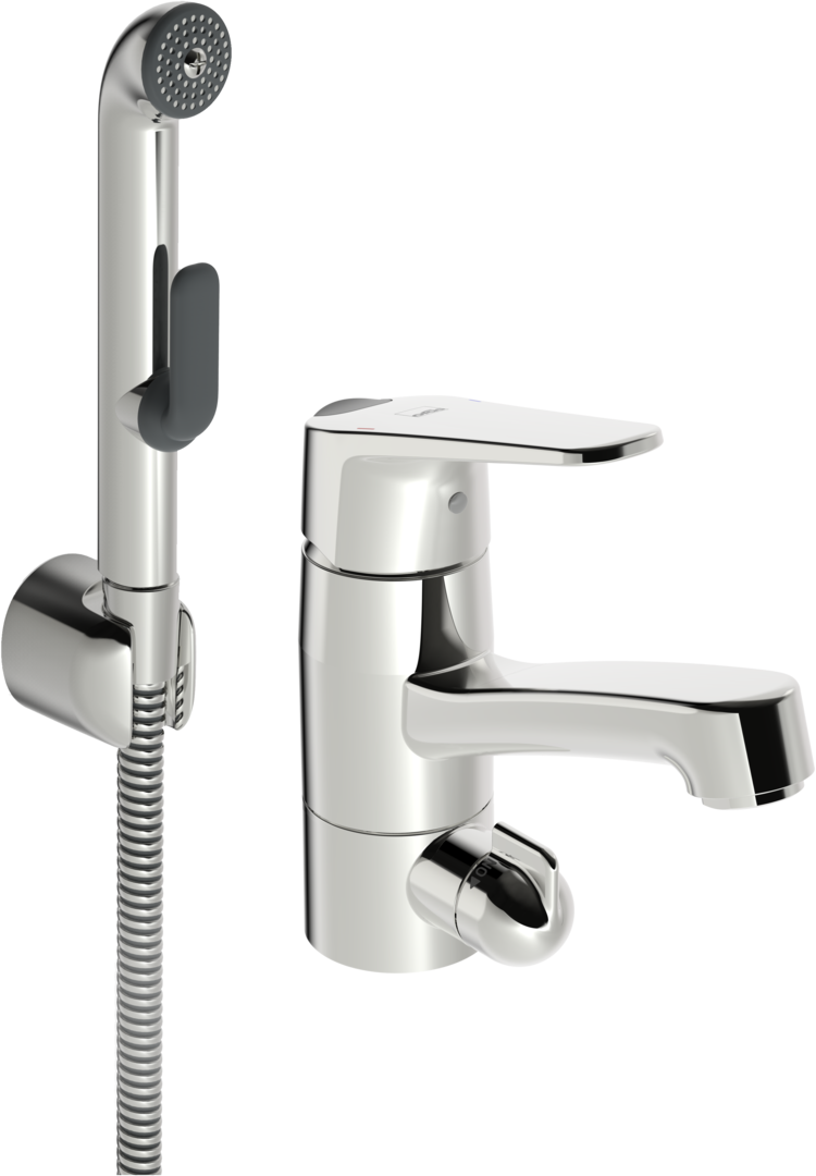 Single lever washbasin faucet with washing machine valve