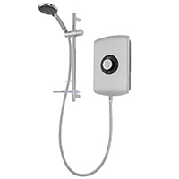 9.5kW electric shower with brushed steel effect finish, digital touch controls and digital display with temperature read out.