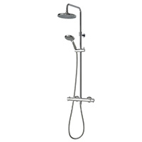 A thermostatic bar diverter mixer shower which diverts flow between a handheld shower head and a fixed shower head. Includes separate flow and temperature controls.