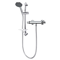 A rear fed thermostatic bar mixer shower with separate flow and temperature controls and suitable for use with all water pressure systems. Automatic shutdown if hot or cold supplies fail.