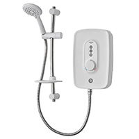 ARDANZ08W An 8.5kW electric shower with separate temperature dial and power selection buttons, including a separate start/stop push button for set and forget showering.