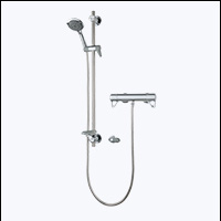 Thermostatic, TMV3 approved bar mixer with low resistance, easy to grip and control lever controls and clear flow and temperature markings. Suitable for use with all systems. Includes grab riser kit.