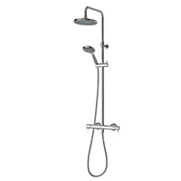 A thermostatic temperature controlled bar diverter mixer shower which diverts flow of water between a handheld shower head and fixed head.