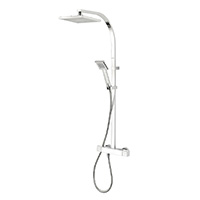A square thermostatic bar diverter mixer shower with fixed and hand held shower heads.