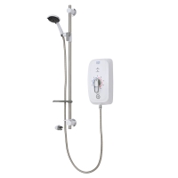 Inclusively designed thermostatic electric shower with 9.5kW power rating, grab riser rail kit and digital waste connection.