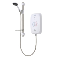 Inclusively designed thermostatic electric shower with 9.8kW power rating and extended shower kit.