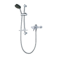 A WRAS approved thermostatic mini exposed sequential mixer shower with automatic shutdown if hot or cold supply fails.