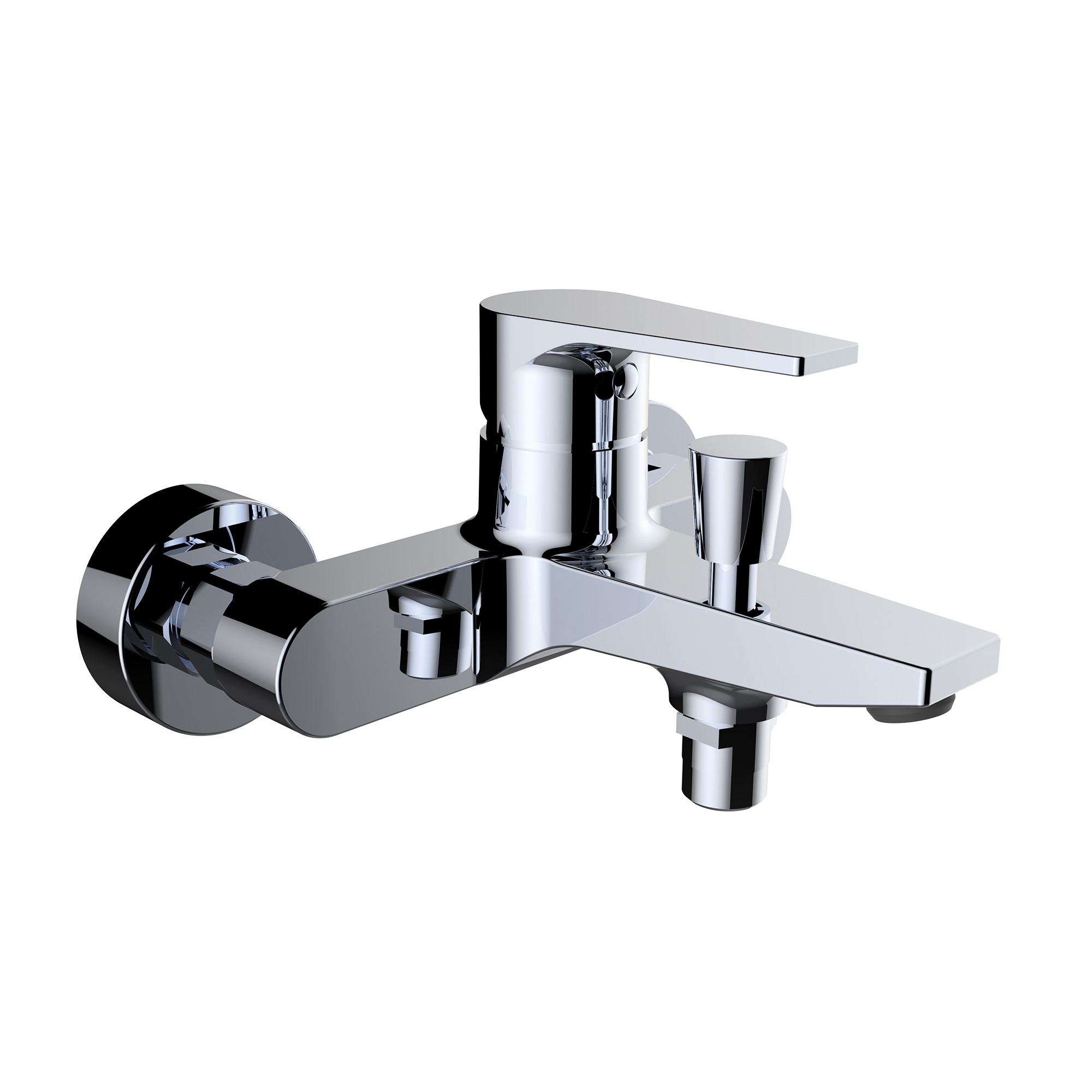 Single-lever bath-shower mixer with aerator and automatic diverter.