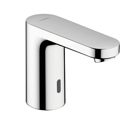 Electronic basin mixer with temperature pre-adjustment battery operation