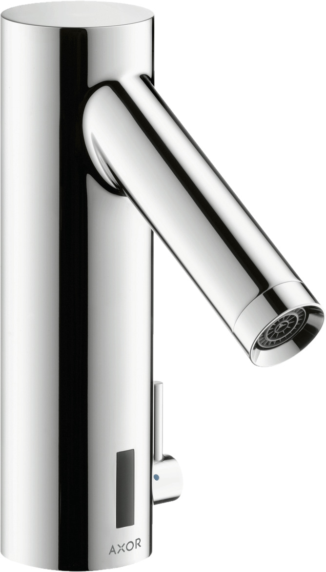 Electronic basin mixer with temperature control battery-operated