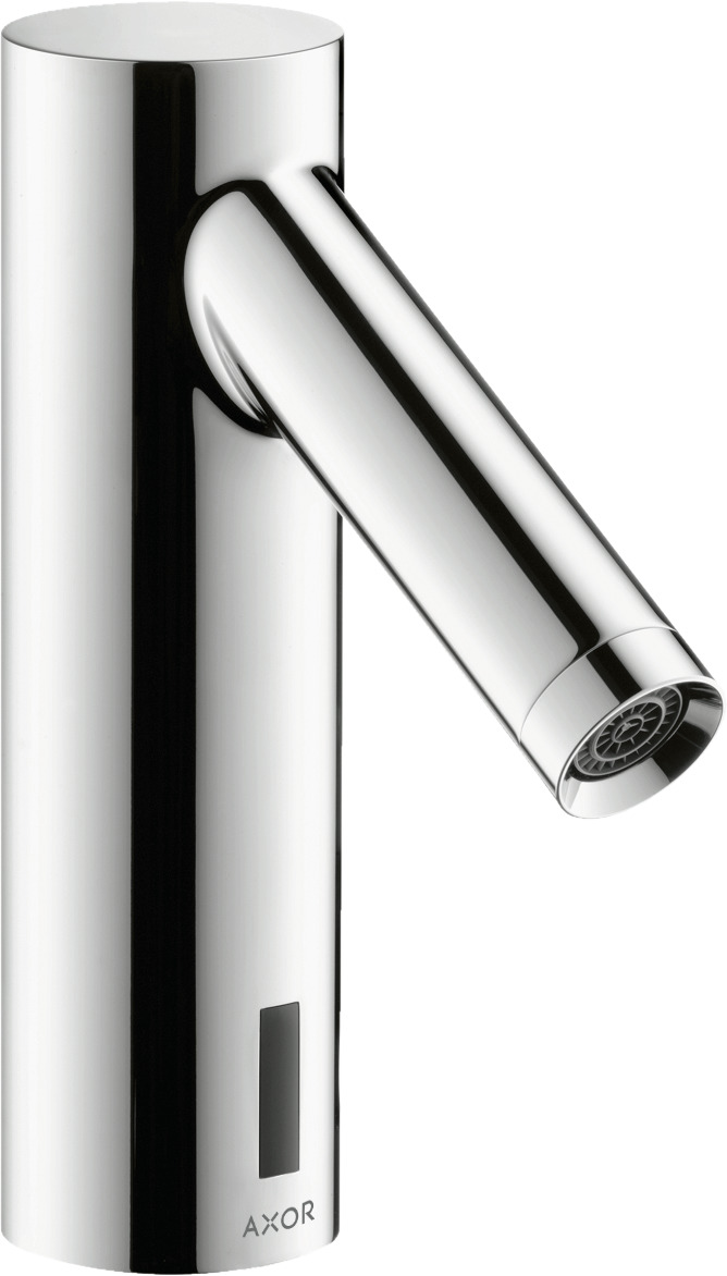Electronic basin mixer with temperature pre-adjustment battery-operated