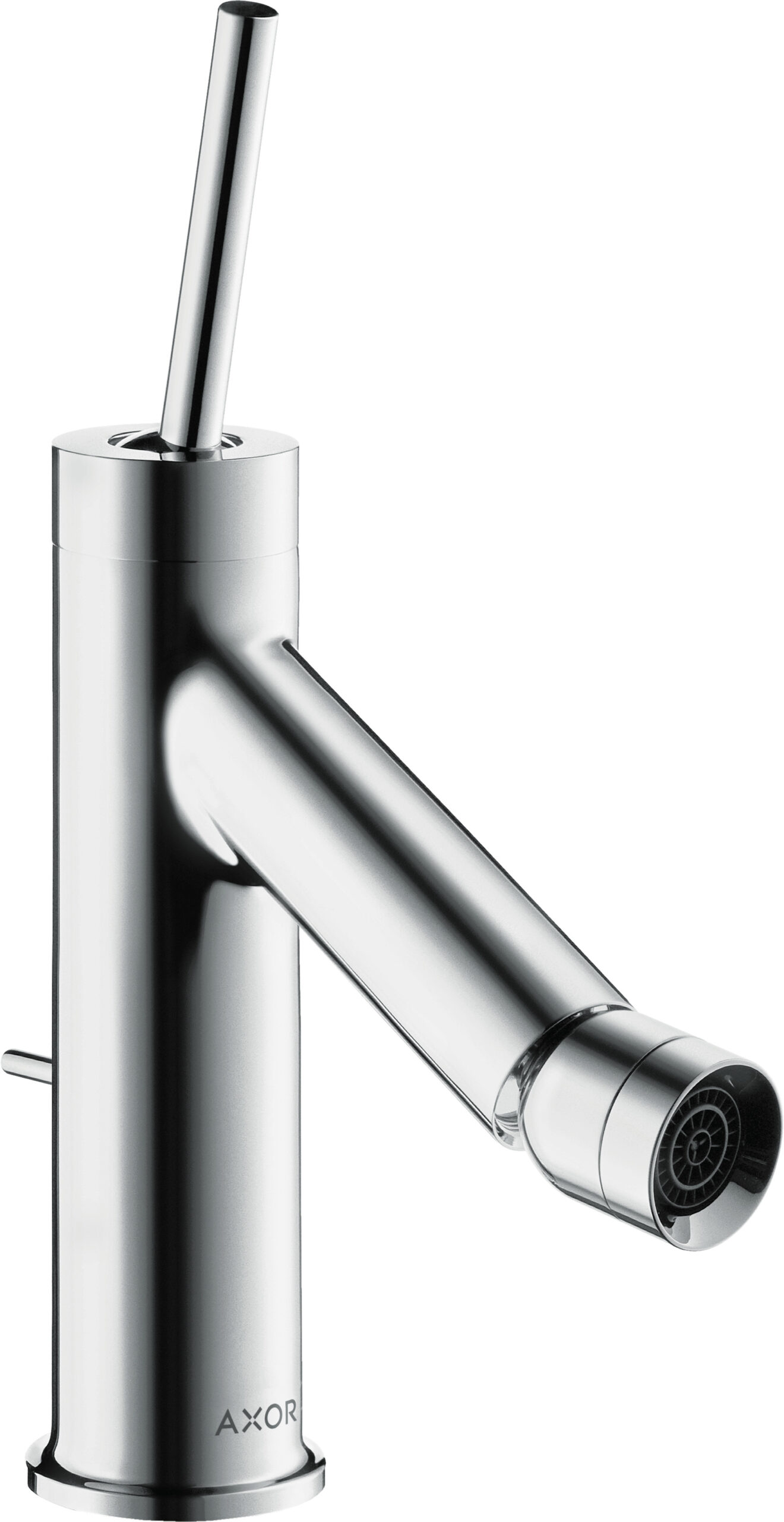 Single lever bidet mixer with pin handle and pop-up waste set