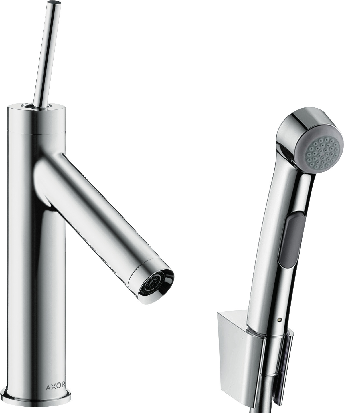 Single lever basin mixer 90 with bidette hand shower and shower hose 1.60 m